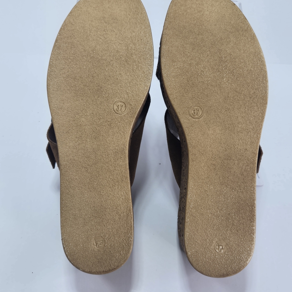 Lottini Camel Suede Crisscross Cork Platform Wedge Sandals Size EU 37 US 6 - Picture 9 of 13